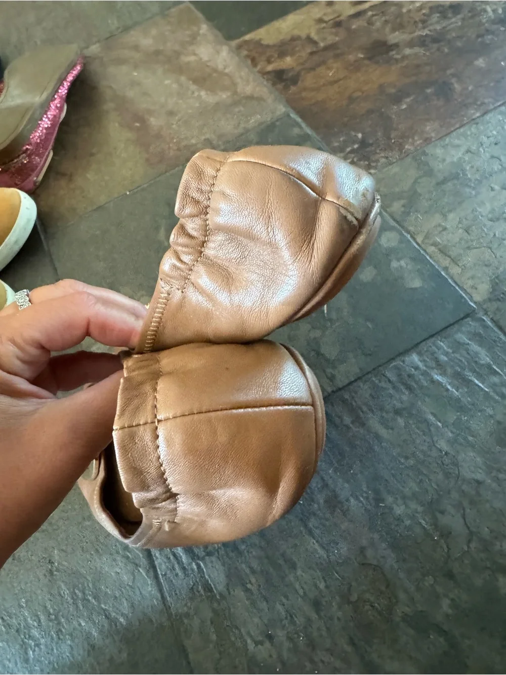 Tory Burch Tan Leather Logo Ballet Flats